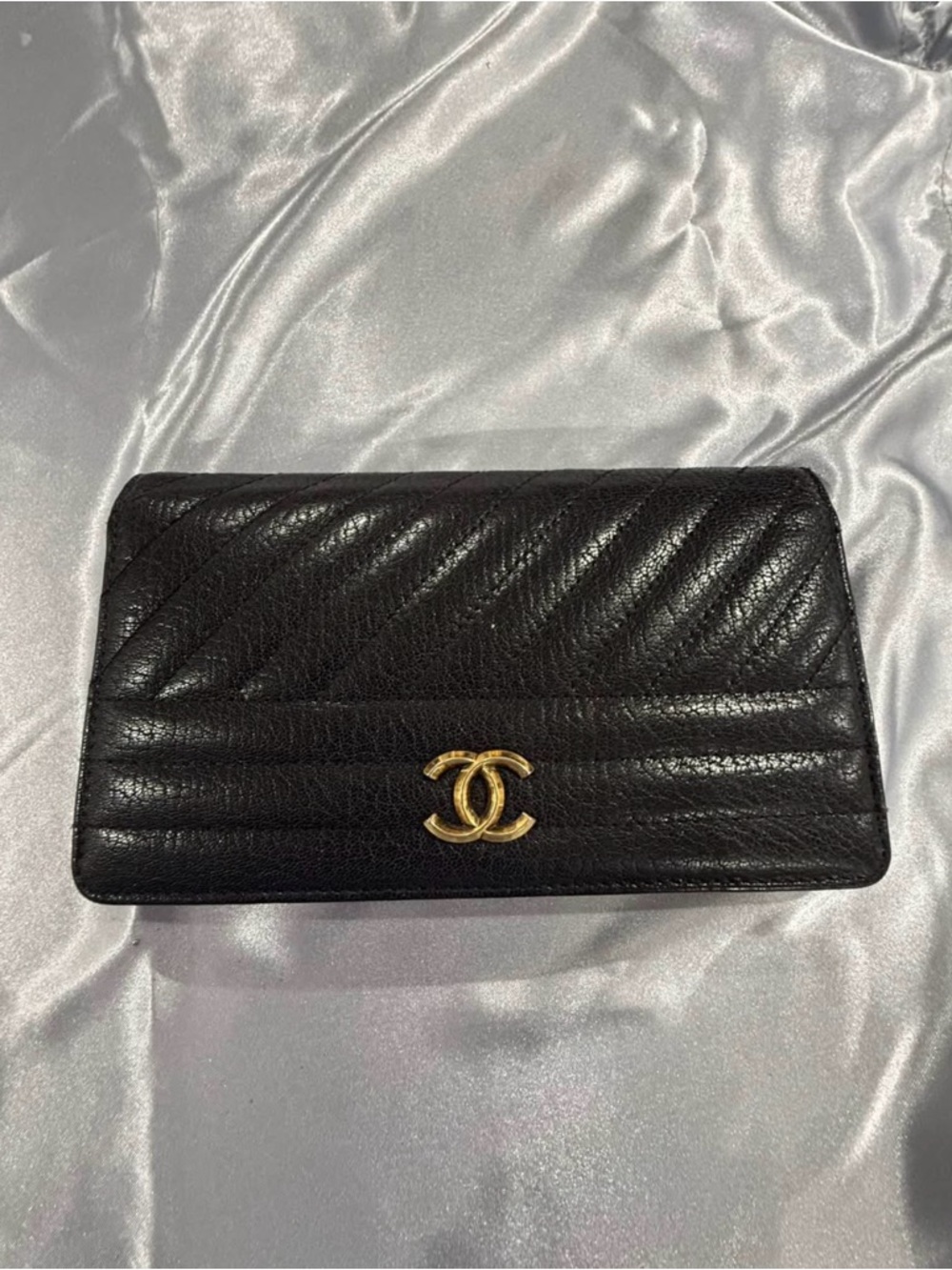 Chanel Black Caviar Chevron Long Flap Wallet-Card & Entrupy COA-Gorgeous Vintage